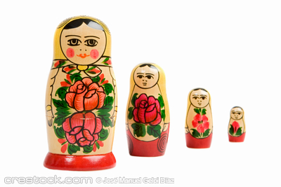 Russian dolls on a over white background