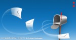 envelopes around a mailbox isolated over blue