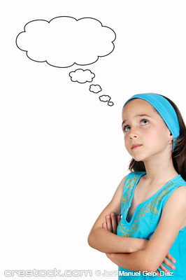 Adorable girl thinking a over white background